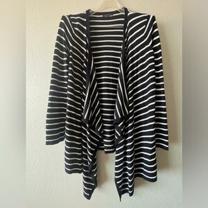 Staccato, Womens Black & White Striped Open Front Elbow Patch Cardigan, Size M/L